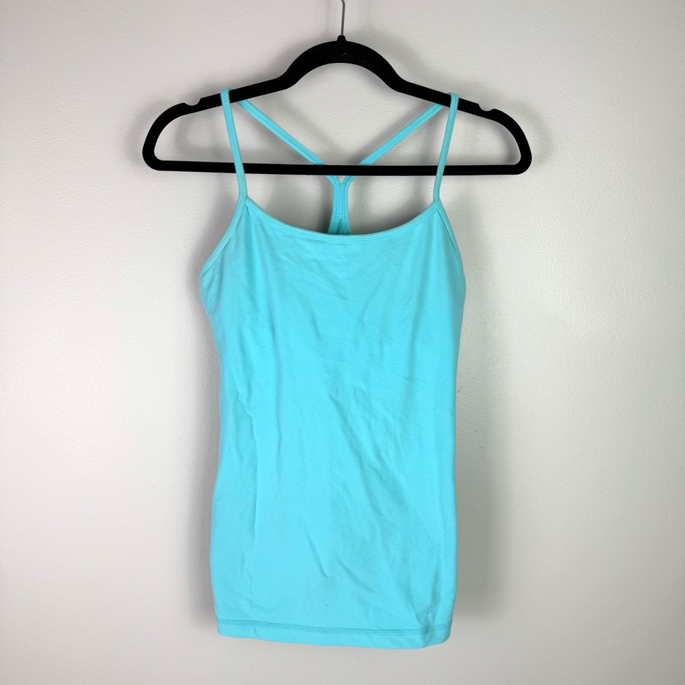 Lululemon Power Y Tank Top Aqua Blue Built-In Bra Padded Strappy Back Activewear